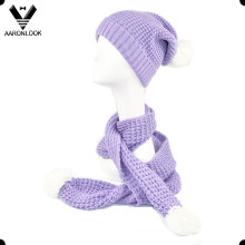 Winter Knitted Scarf and Hat with Pompom